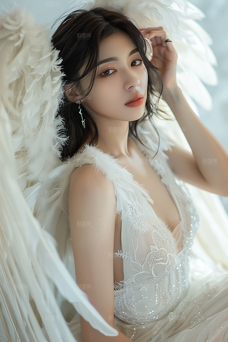 天使女神高清羽毛翅膀摄影图