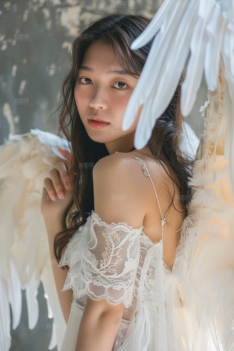 天使女神羽毛翅膀清新摄影图