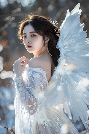 天使女神白色肖像摄影图