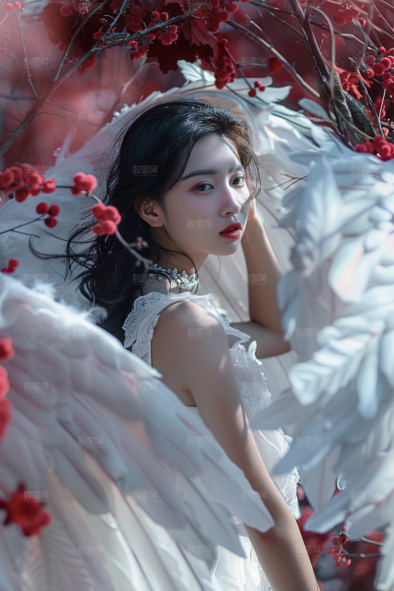天使女神羽毛翅膀仙女摄影图
