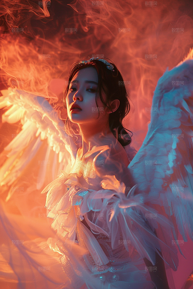 天使女神羽毛翅膀白色摄影图