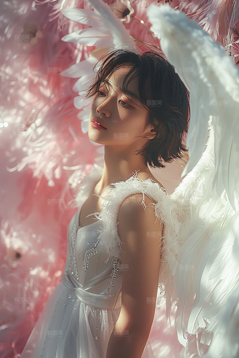 天使女神白色美女摄影图