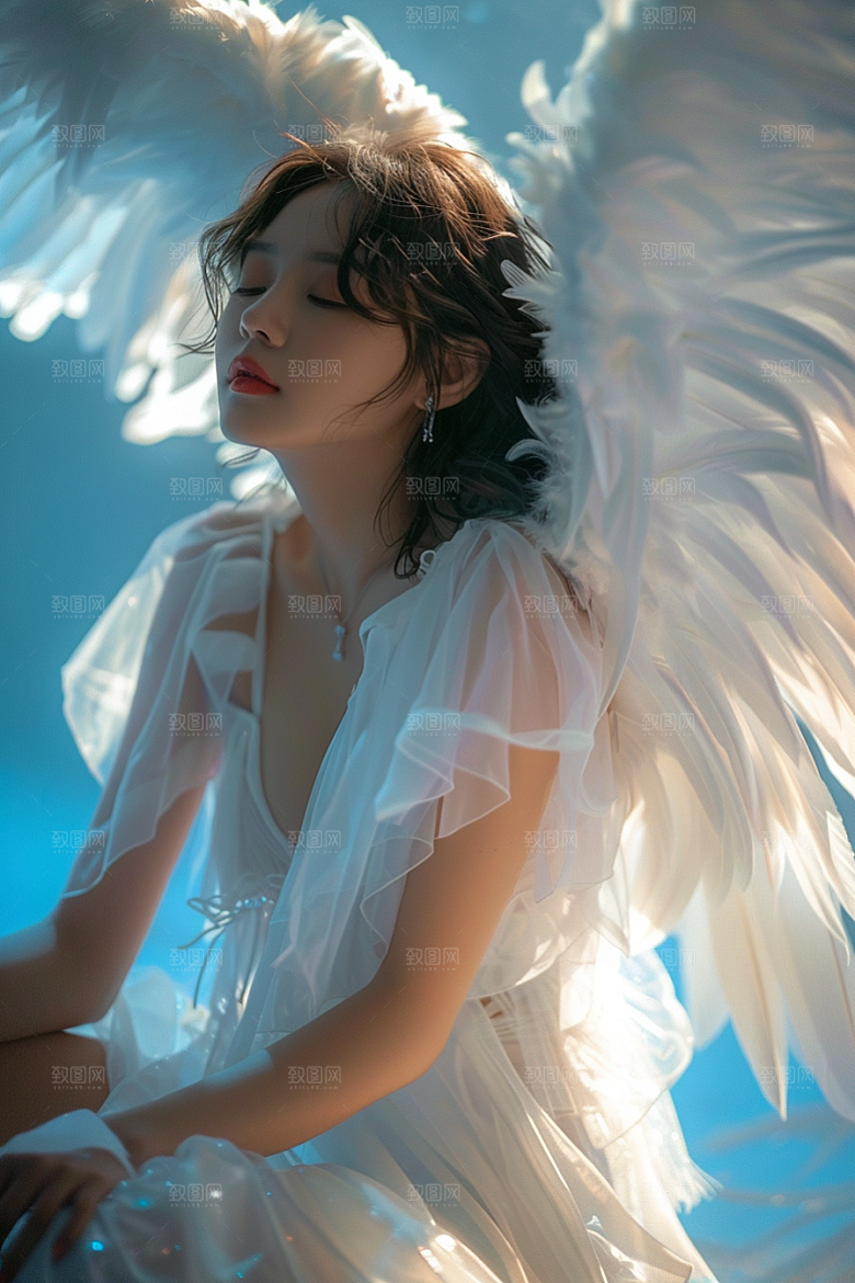 天使女神唯美羽毛翅膀摄影图