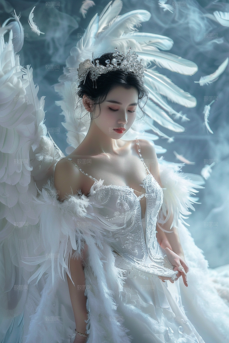 天使女神唯美白色摄影图