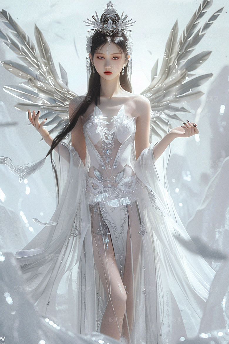 天使女神羽毛翅膀唯美摄影图