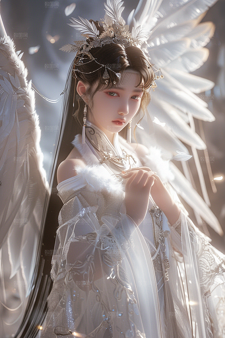 天使女神人物羽毛翅膀摄影图
