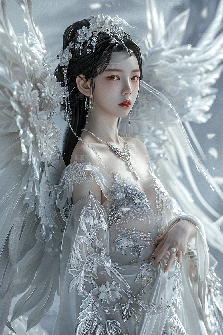 天使女神仙女羽毛翅膀摄影图