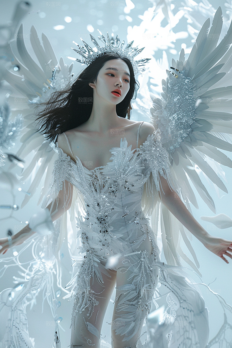 天使女神白色羽毛翅膀摄影图