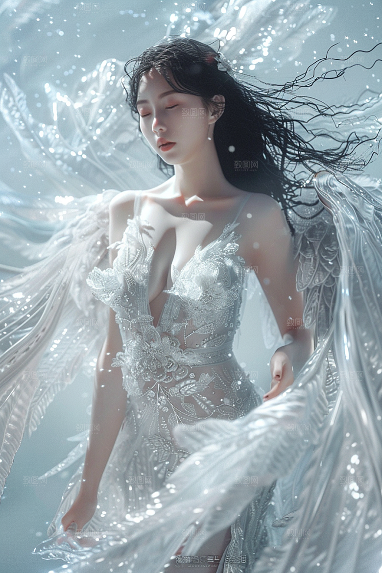 天使女神美女羽毛翅膀摄影图