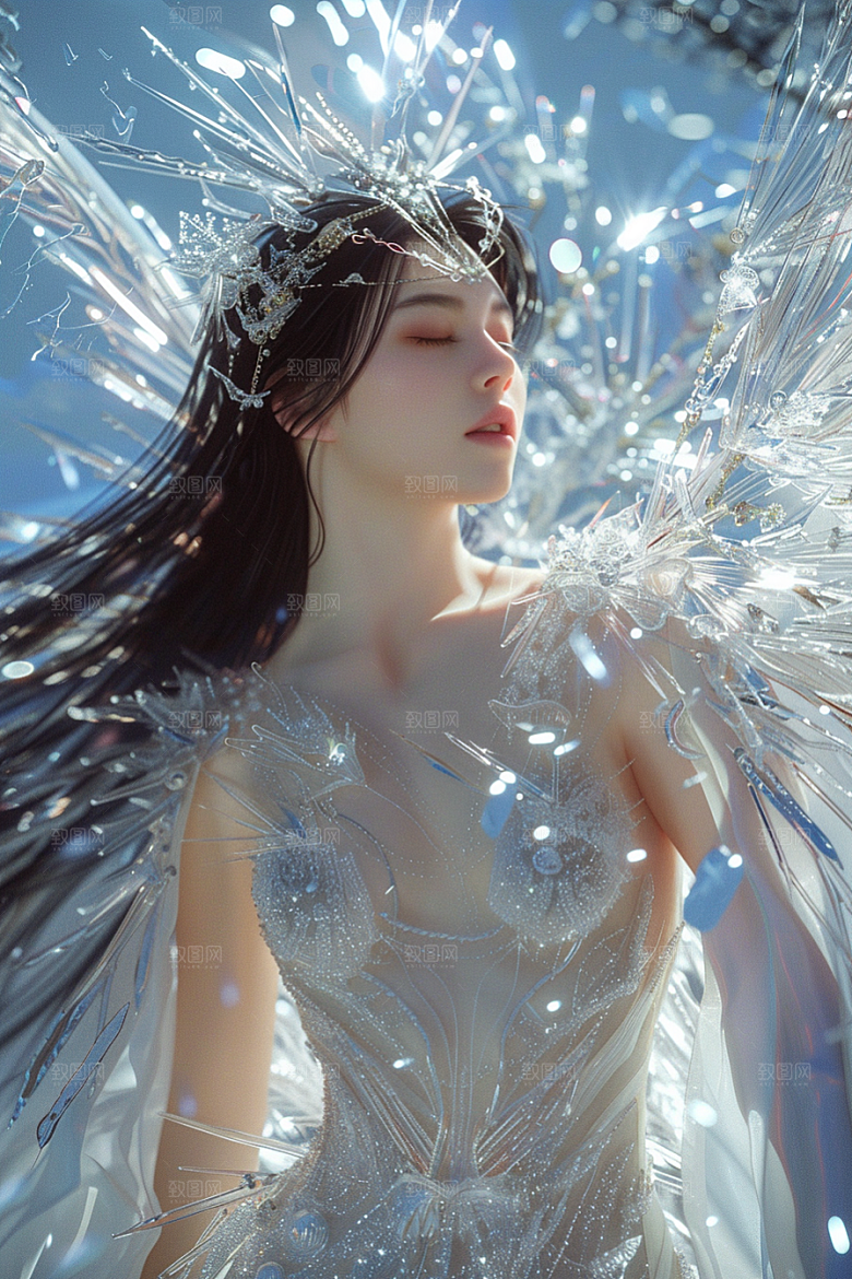 天使女神羽毛翅膀纯洁摄影图