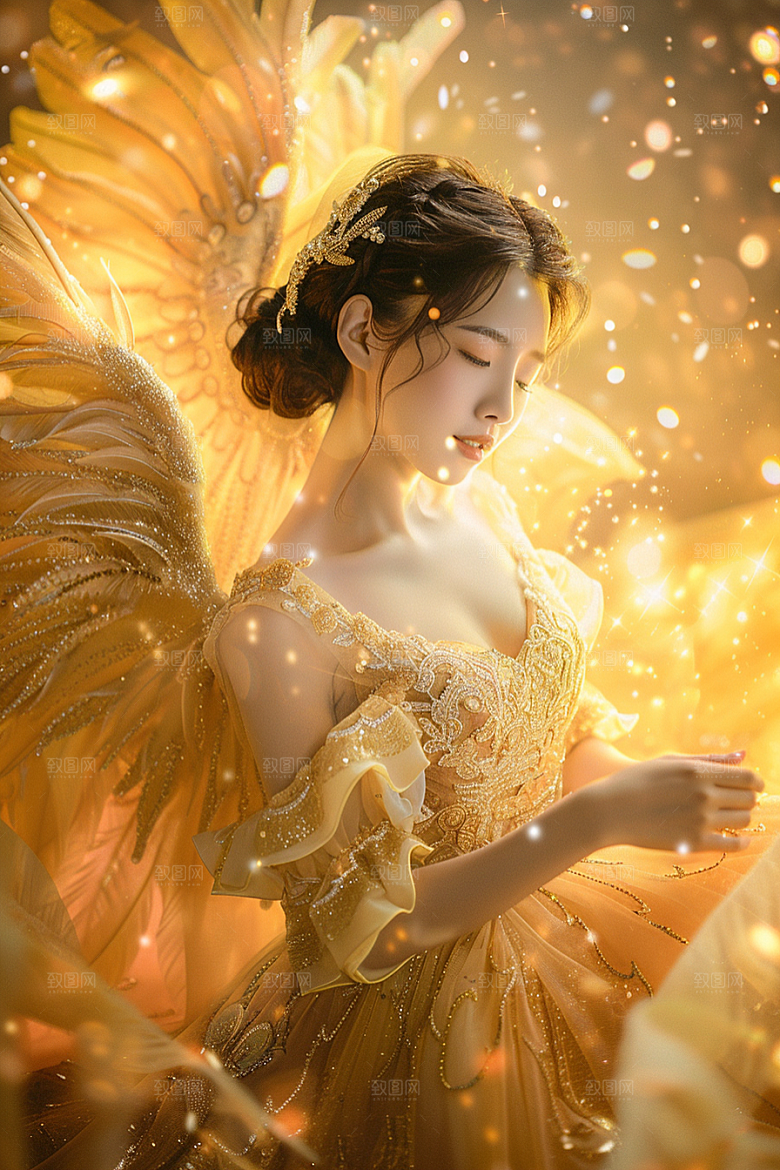 天使女神羽毛翅膀唯美摄影图