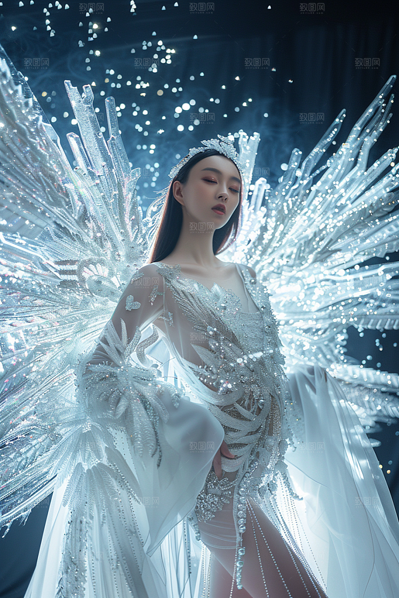 天使女神羽毛翅膀唯美摄影图