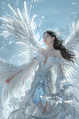 天使女神羽毛翅膀梦幻摄影图