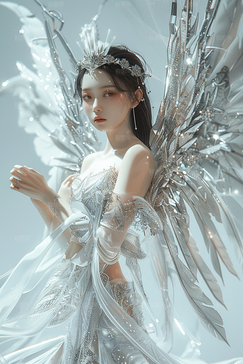 天使女神羽毛翅膀人物摄影图