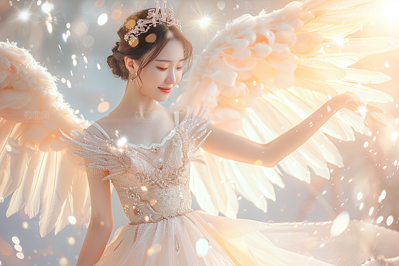天使女神美女羽毛翅膀摄影图