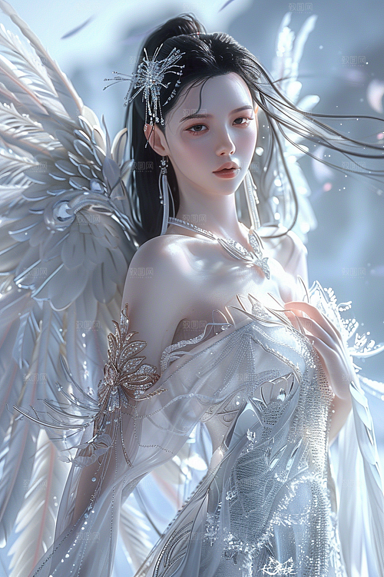 天使女神唯美白色摄影图
