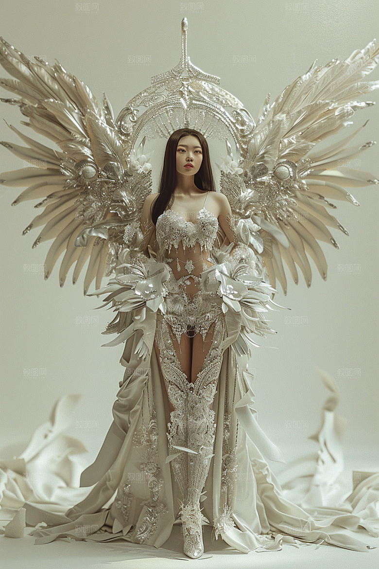天使女神唯美羽毛翅膀摄影图