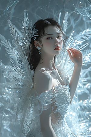 天使女神唯美羽毛翅膀摄影图