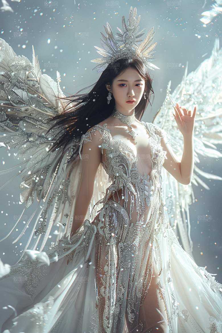 天使女神羽毛翅膀人物摄影图