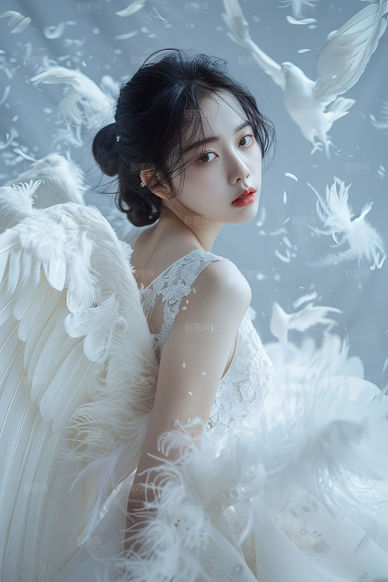 天使女神白色写真摄影图