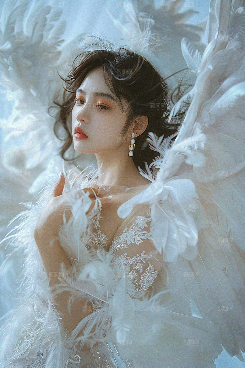 天使女神仙女羽毛翅膀摄影图