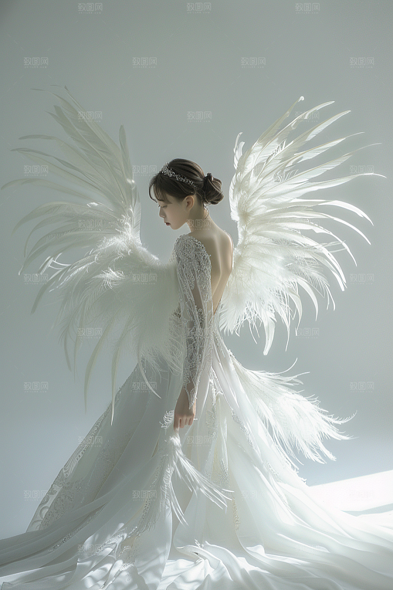 天使女神白色美女摄影图