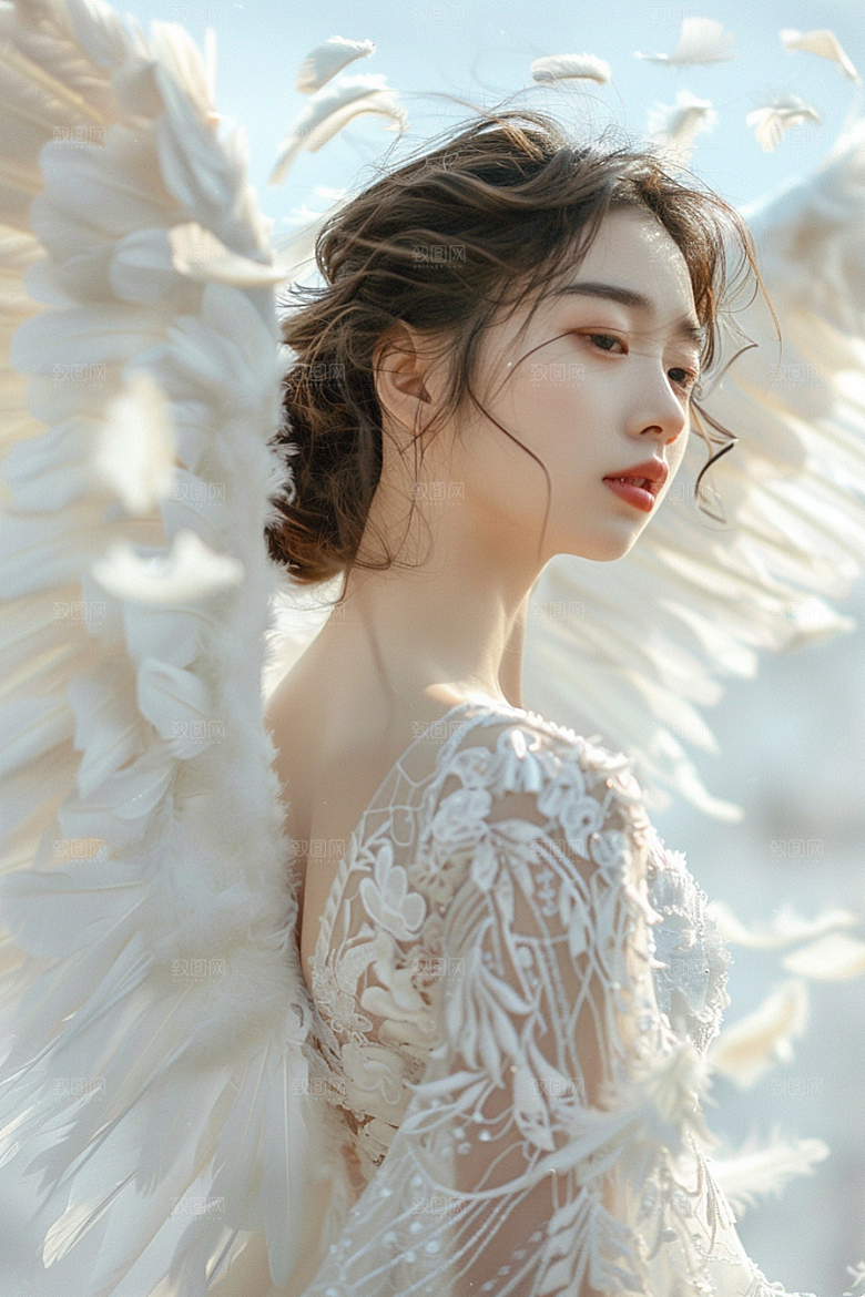 天使女神白色美女摄影图