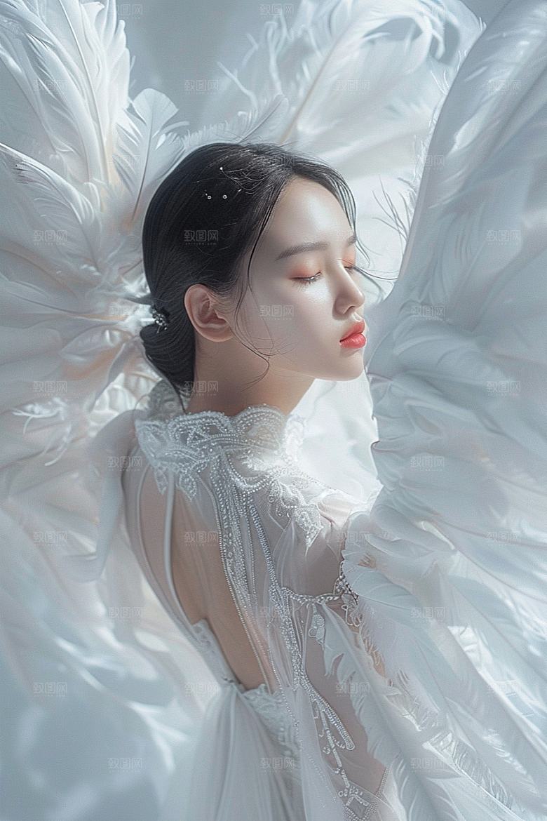 天使女神羽毛翅膀高清摄影图