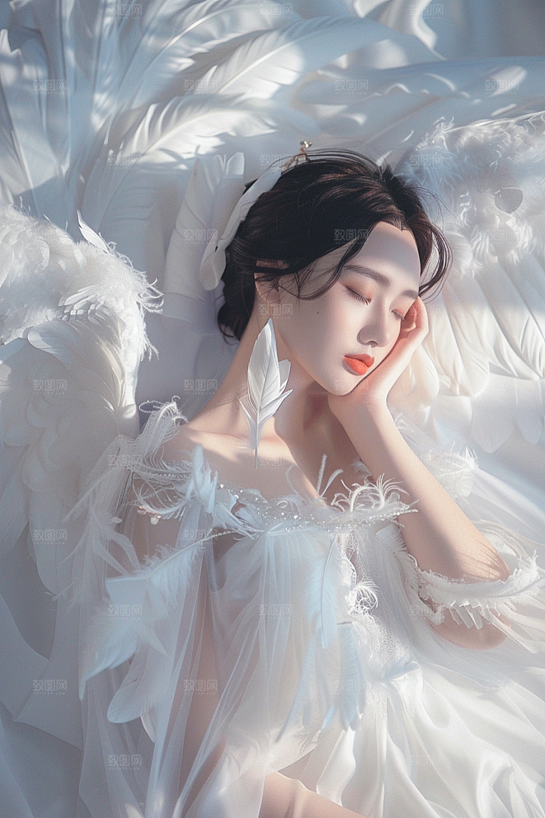 天使女神羽毛翅膀写真摄影图