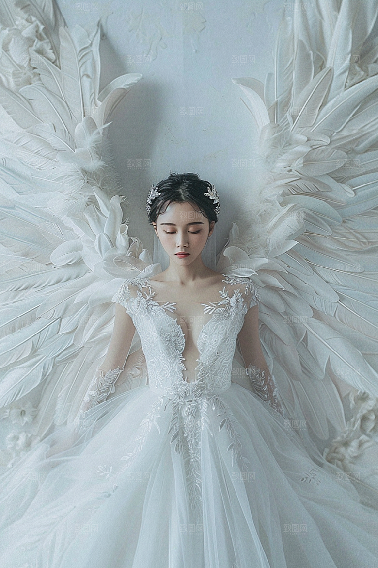 天使女神清新羽毛翅膀摄影图