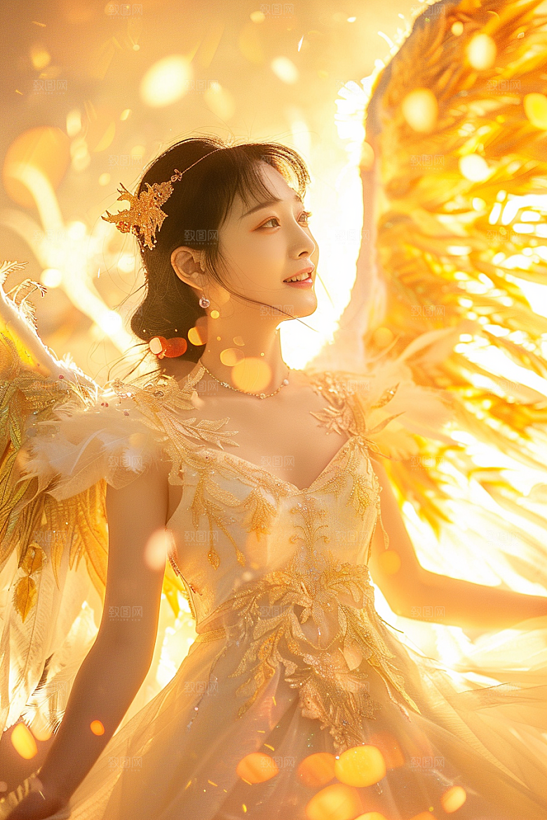 天使女神高清羽毛翅膀摄影图