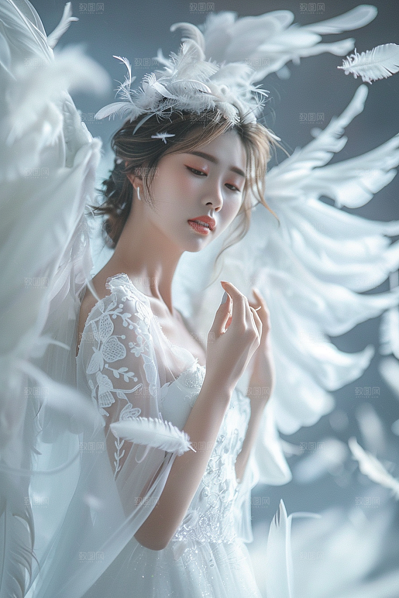 天使女神羽毛翅膀清新摄影图