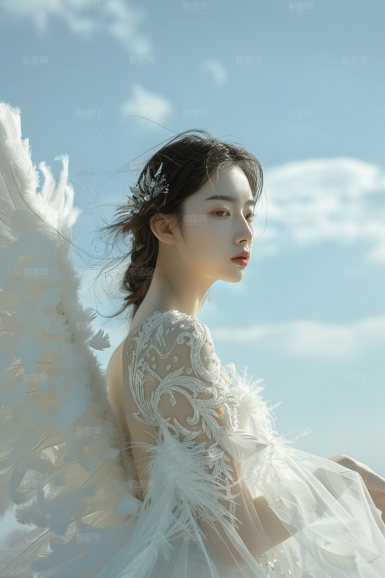 天使女神唯美羽毛翅膀摄影图