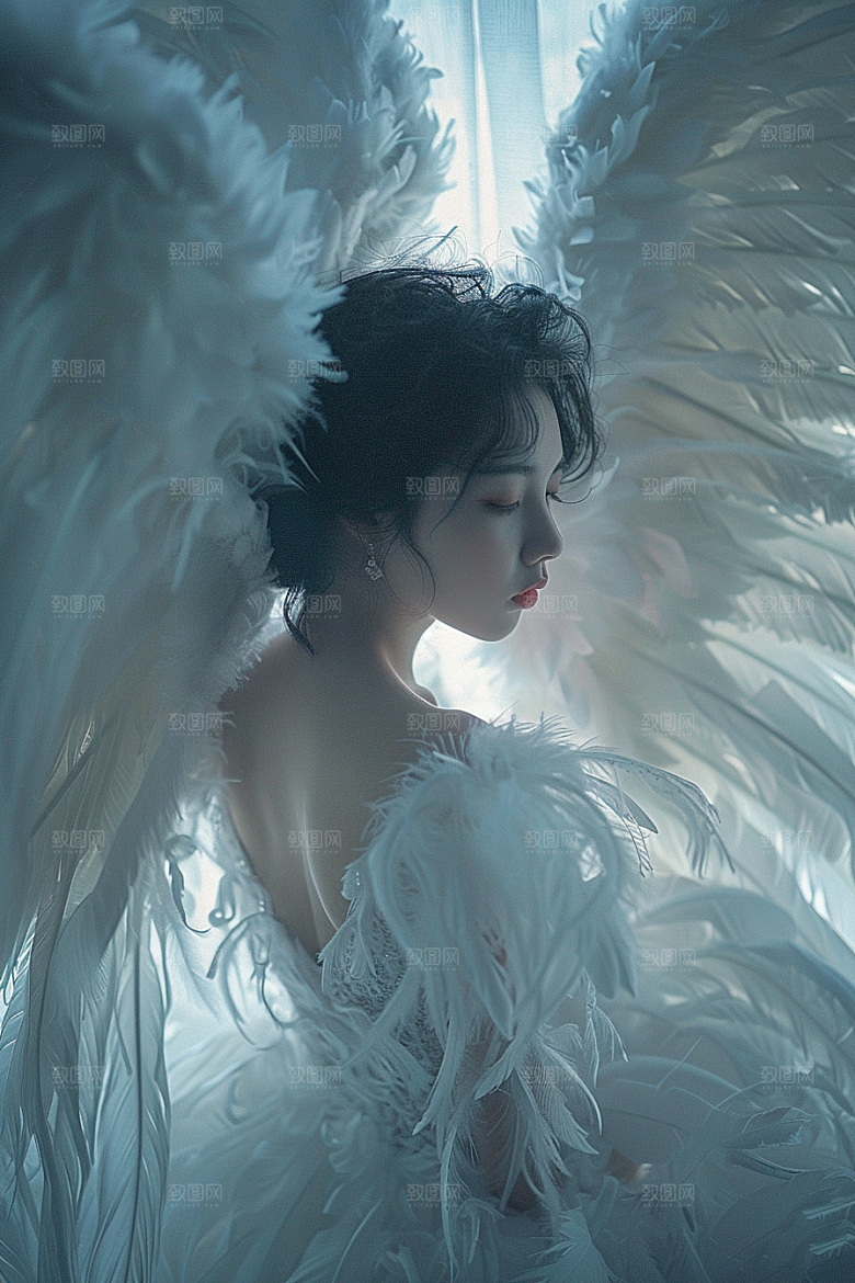 天使女神美女羽毛翅膀摄影图