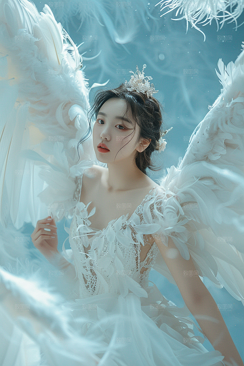 天使女神人物羽毛翅膀摄影图