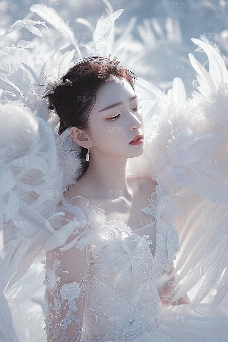 天使女神美女白色摄影图