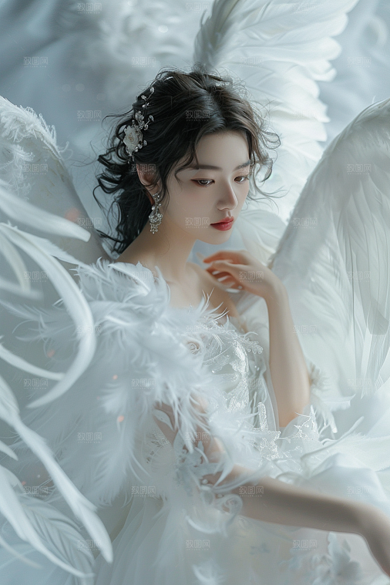 天使女神清新羽毛翅膀摄影图