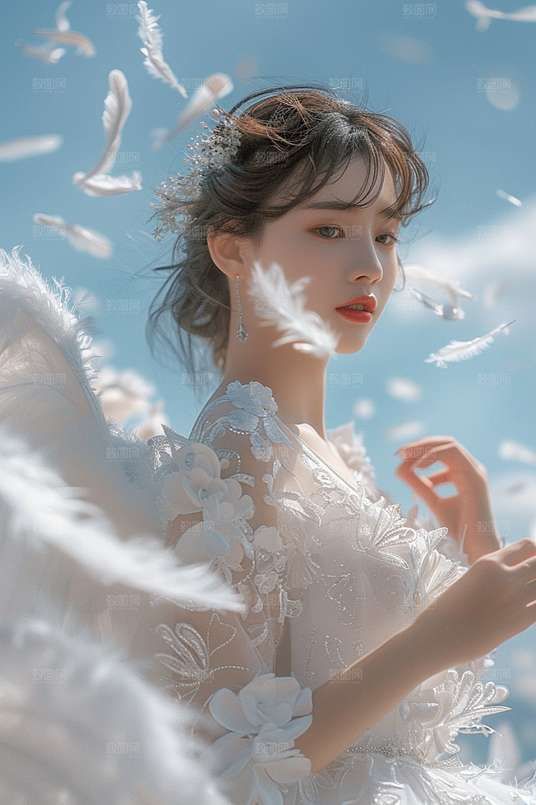 天使女神羽毛翅膀高清摄影图