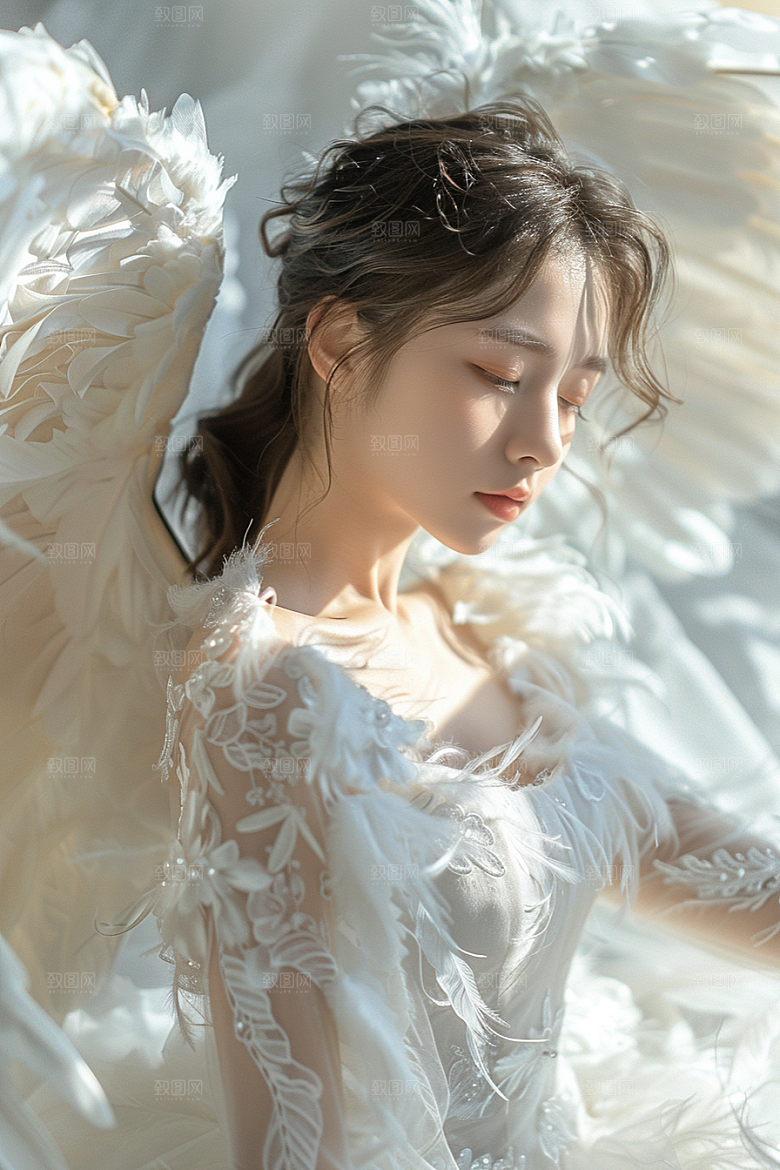 天使女神美女羽毛翅膀摄影图