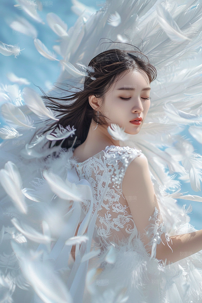 天使女神清新羽毛翅膀摄影图