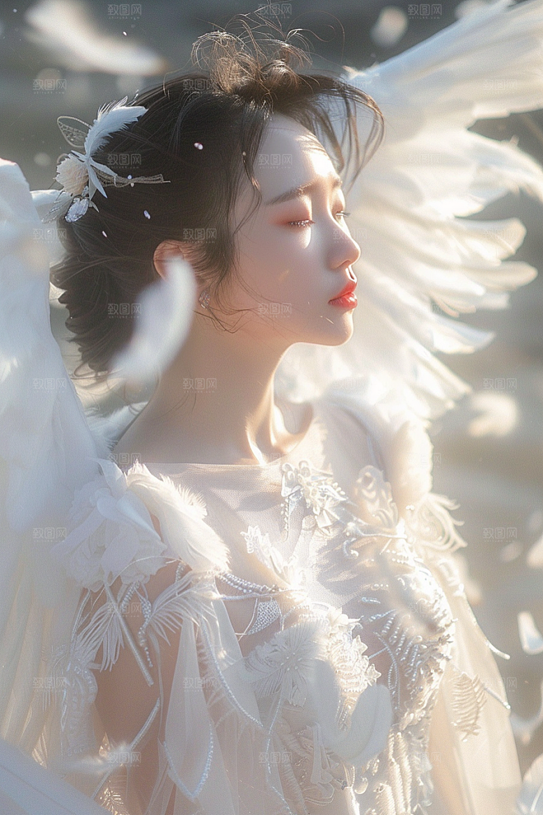 天使女神美女羽毛翅膀摄影图