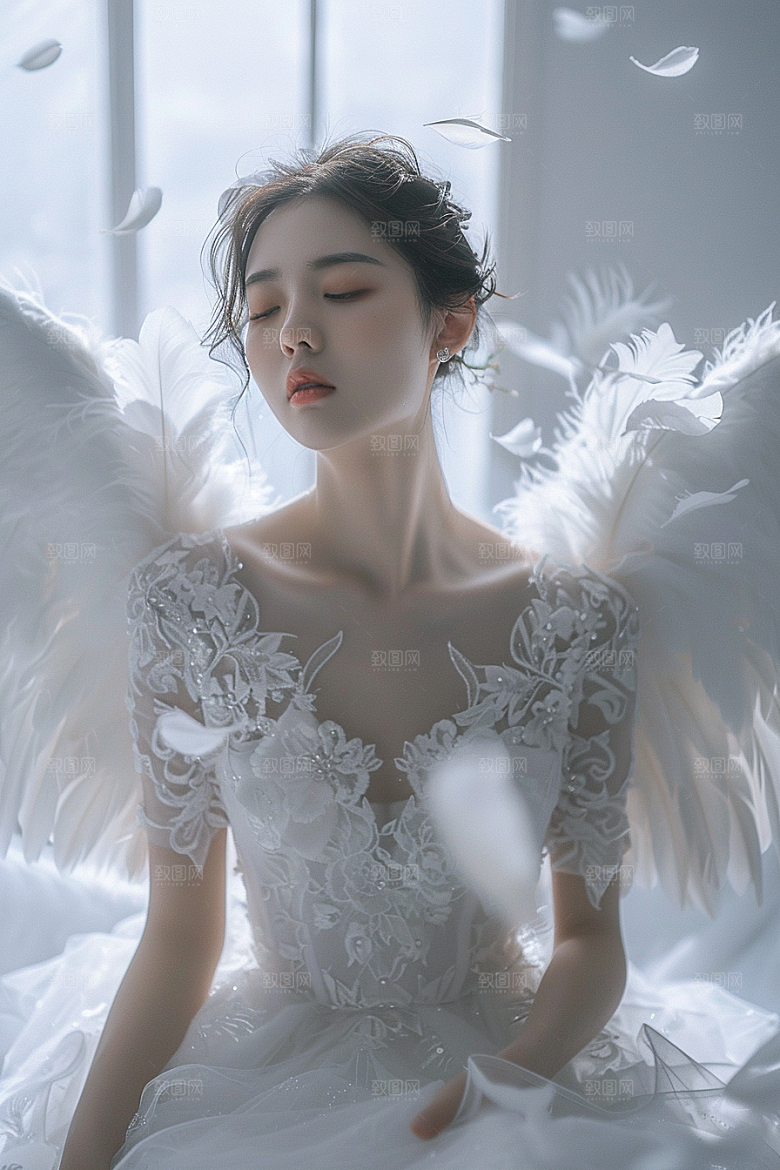 天使女神唯美羽毛翅膀摄影图