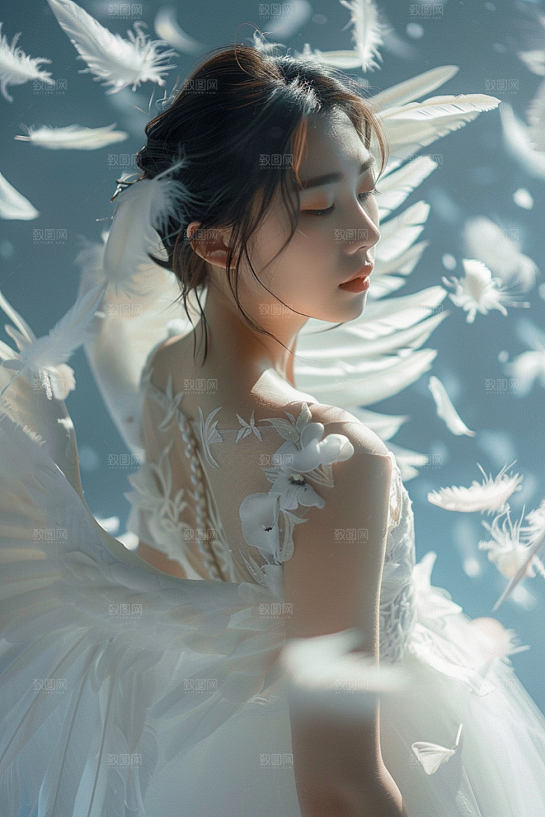 天使女神高清羽毛翅膀摄影图