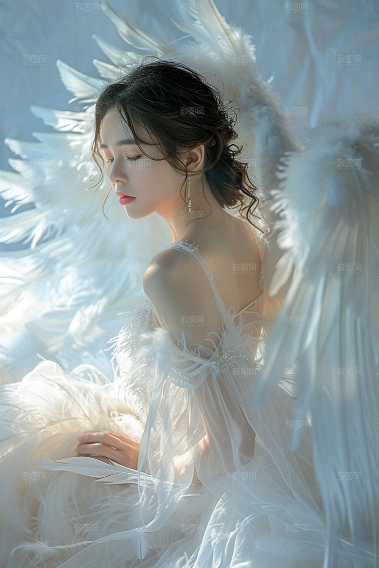 天使女神唯美羽毛翅膀摄影图