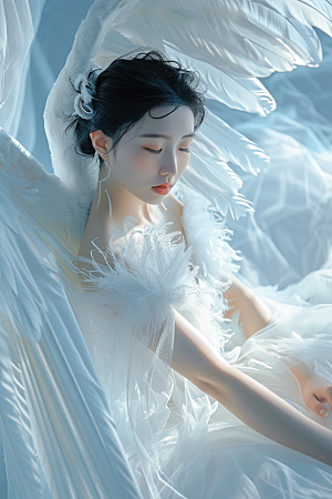 天使女神羽毛翅膀唯美摄影图
