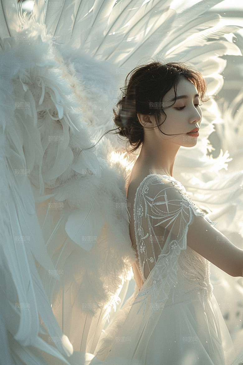 天使女神唯美白色摄影图