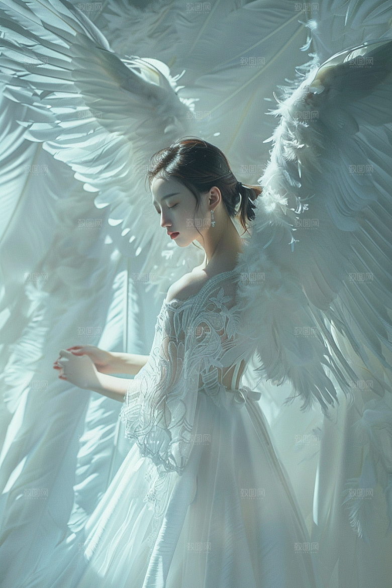 天使女神白色美女摄影图