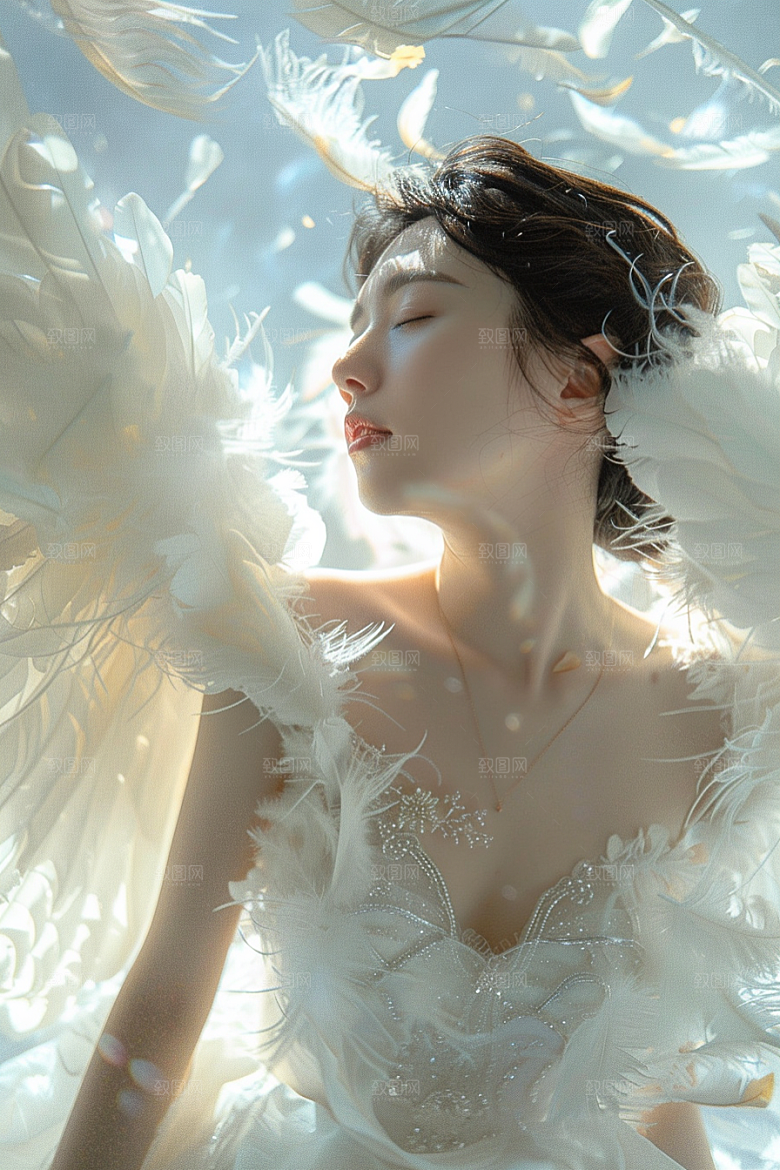 天使女神羽毛翅膀写真摄影图