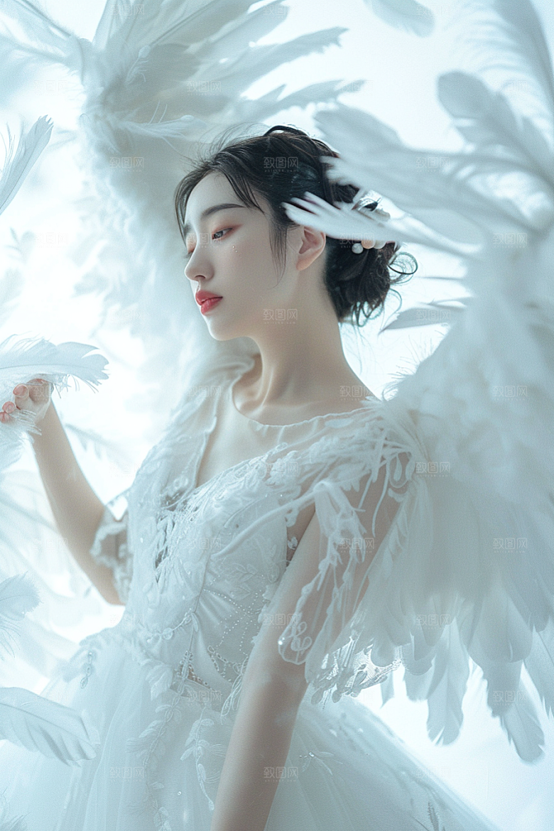 天使女神美女白色摄影图
