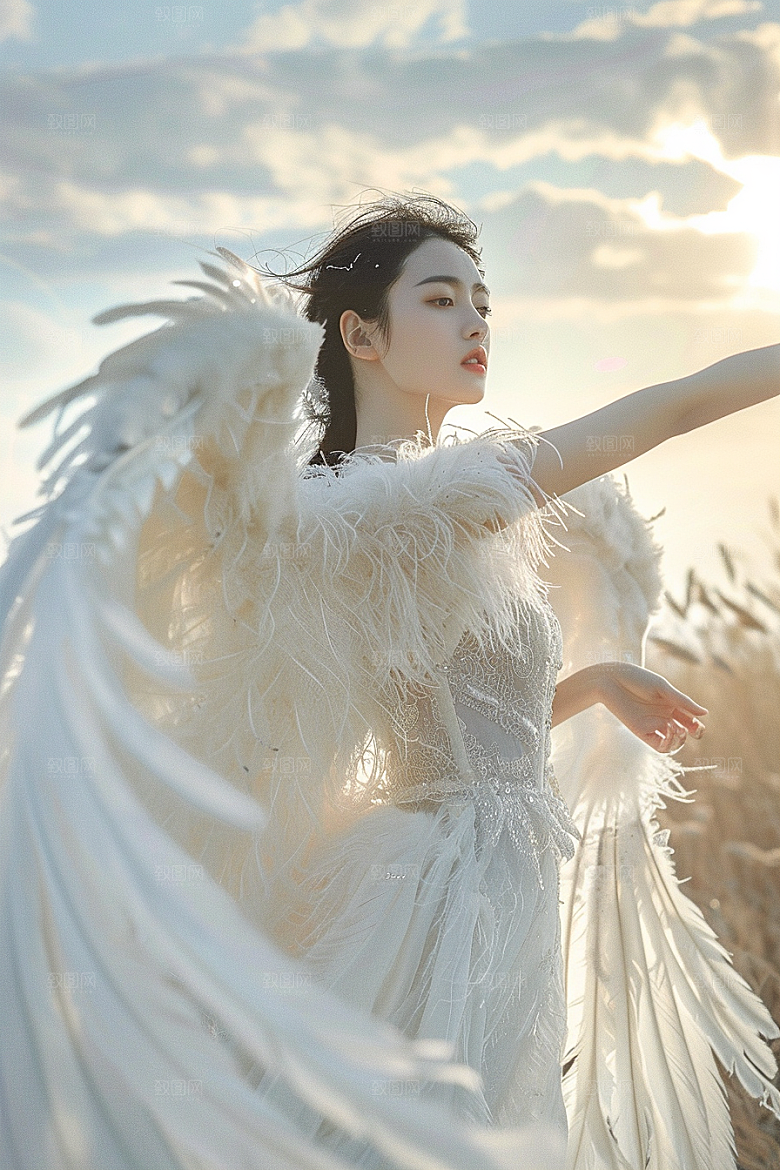 天使女神羽毛翅膀清新摄影图